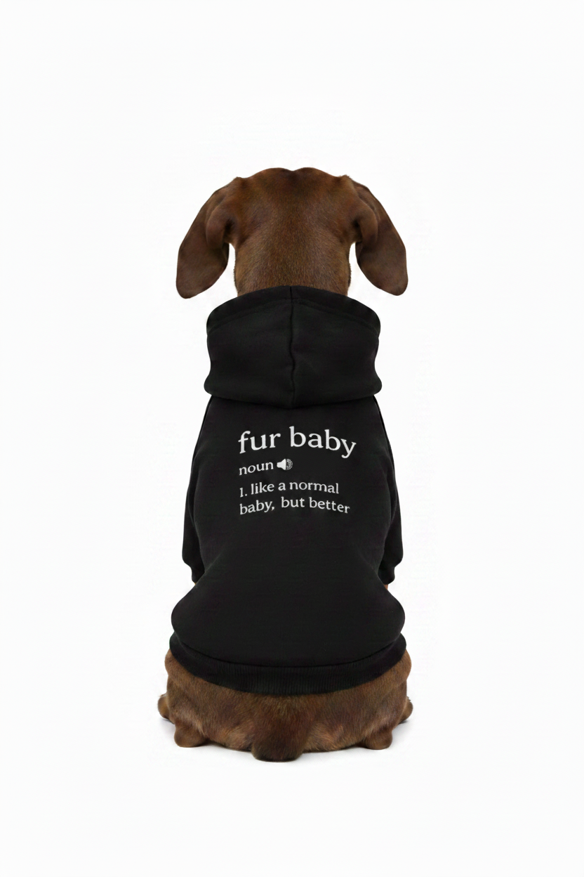 Brown Dachshund in Fur Baby Hoodie - Clear Text