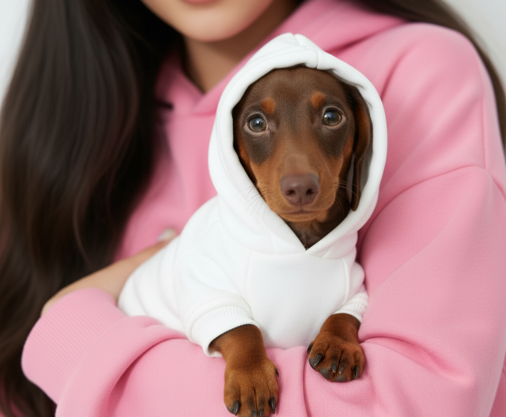 Dachshund in White Hoodie - Focal Point