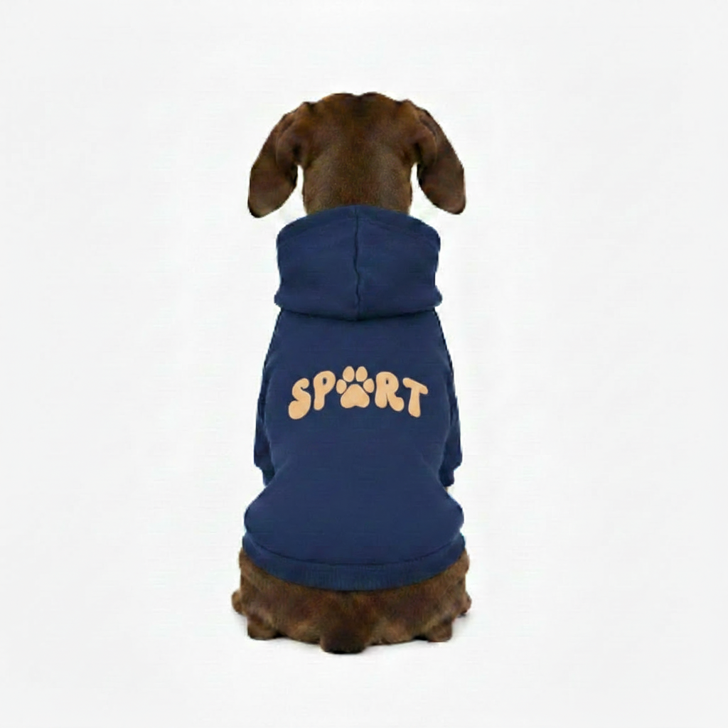 Dachshund Navy Hoodie - Lighter Beige Text