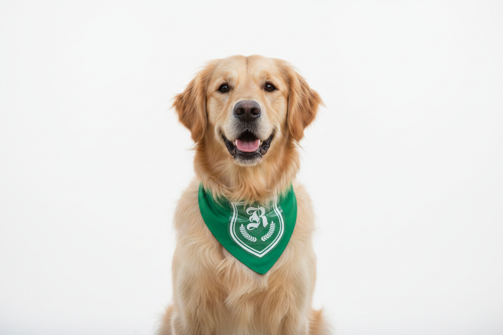 Golden Retriever Wearing The Regal Bandana - Studio White