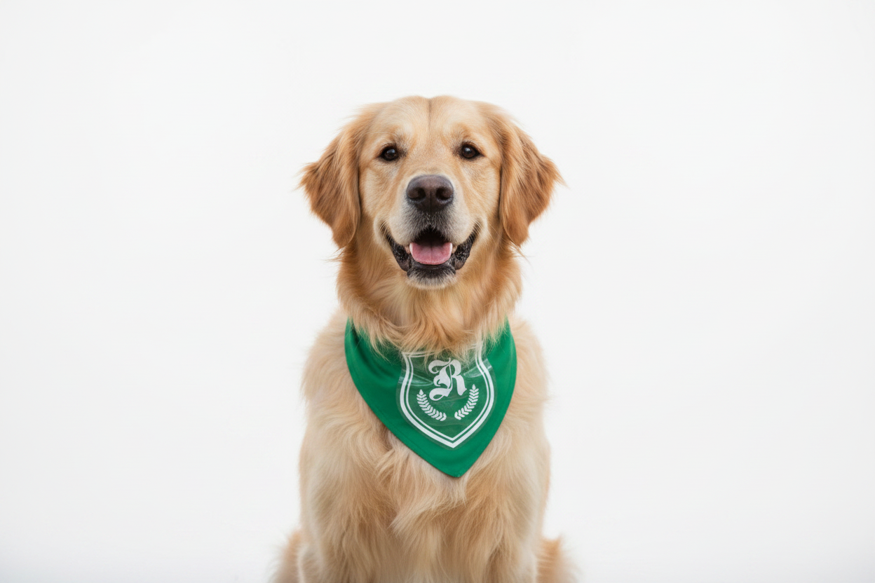 Golden Retriever Wearing The Regal Bandana - Studio White